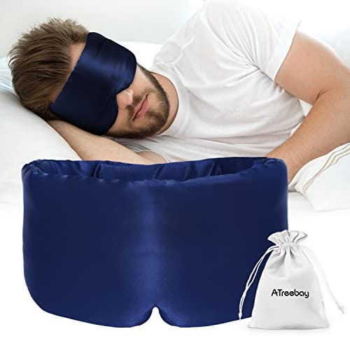 ATreebag Silk Sleep Mask for Women Men, Mulberry Silk Eye Sleeping Mask & Blindfold with Adjustable Strap, Blackout Eye Cover for Sleep Travel Yoga Nap, Large Size, Black - görsel 7