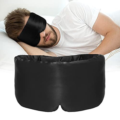 ATreebag Silk Sleep Mask for Women Men, Mulberry Silk Eye Sleeping Mask & Blindfold with Adjustable Strap, Blackout Eye Cover for Sleep Travel Yoga Nap, Large Size, Black