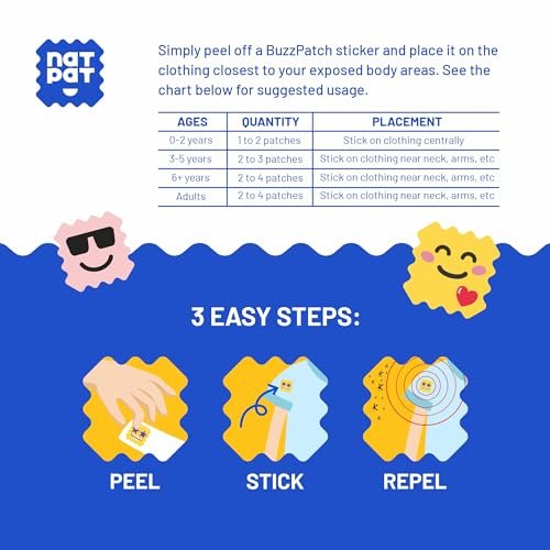 NATPAT BuzzPatch Mosquito Patch Stickers for Kids - All Natural, Plant Based Ingredients, Non-Toxic, DEET Free, Citronella Insect Patches, for Toddlers, Babies, Children (2 Pack, 96 Units) - görsel 1