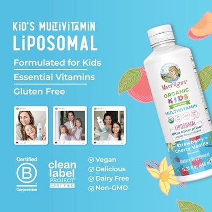 MaryRuth Organics Kids Multivitamin Liposomal | Vegan, Sugar-Free Vitamins for Kids | Ages 4+ | 2 Month Supply | 15.22 Fl Oz