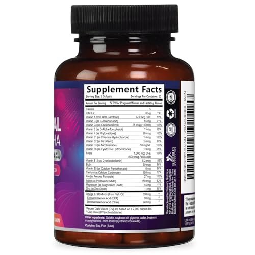 Prenatal Vitamins for Women with Folic Acid + Omega 3 DHA for Fetal Brain Development, Best Prenatal Vitamin Supplement, Daily Pregnancy Multivitamin Nutritional Support, Non-GMO - 240 Softgels - görsel 13