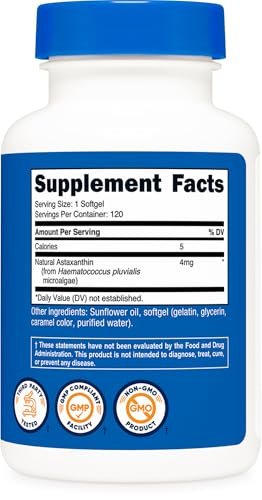 Nutricost Astaxanthin 4mg, Gluten Free and Non-GMO, 120 Softgels (4 Month Supply)