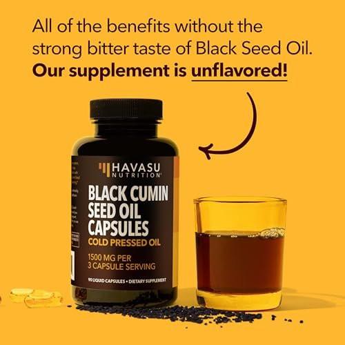 Cold Pressed Black Seed Oil Capsules - 1500mg Black Cumin Supplement Per Serving for Immune Function & Digestive Support - Hair & Skin Superfood - Nigella Sativa - 90 Count, 1 Month Supply, Unflavored - görsel 4