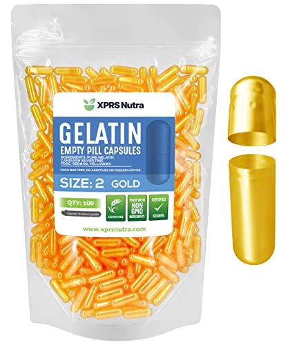 XPRS Nutra Size 2 Empty Capsules - 500 Count Empty Gelatin Capsules - Pills DIY Capsule Filling - Pure Bovine Pill Gel Caps for Do-It-Yourself Supplements (Gold) - görsel 2