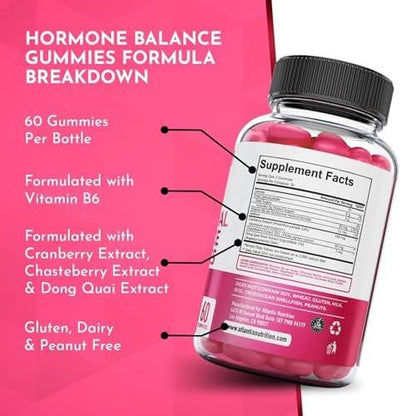 Atlantis Nutrition Hormonal Balance for Women & PMS Relief Gummies - Alleviates Cramps, Bloating, Mood Swings, Hot Flashes & Night Sweats - Cranberry, Dong Quai & Chasteberry Menstrual Cramp Relief