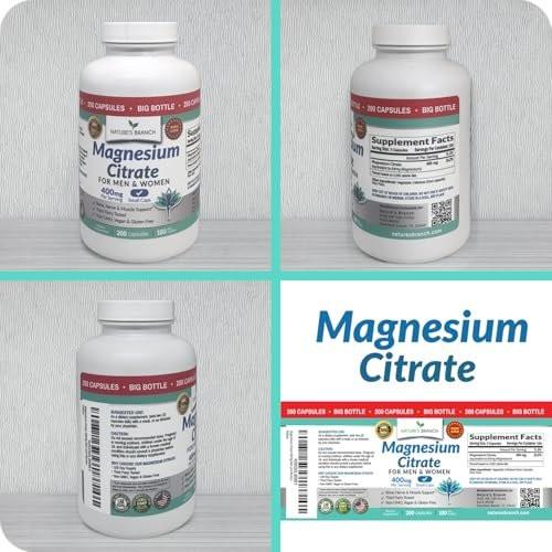 Magnesium Citrate Supplement for Sleep, Relaxation & Muscle Support – 400mg High Absorption Magnesium Capsules for Women & Men – Vegan, Non-GMO, Easy to Swallow Small Capsules – 200 Capsules - görsel 2