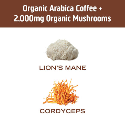 OM MUSHROOM SUPERFOOD Instant Coffee – Organic Arabica with Lion’s Mane, Cordyceps, Reishi, Turkey Tail & Ginkgo for Energy, Focus & Clarity – 6.24 oz Canister, 30 Servings