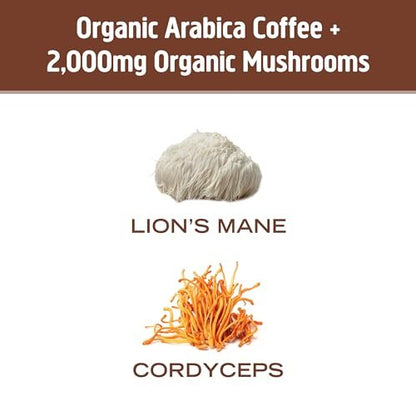 OM MUSHROOM SUPERFOOD Instant Coffee – Organic Arabica with Lion’s Mane, Cordyceps, Reishi, Turkey Tail & Ginkgo for Energy, Focus & Clarity – 6.24 oz Canister, 30 Servings