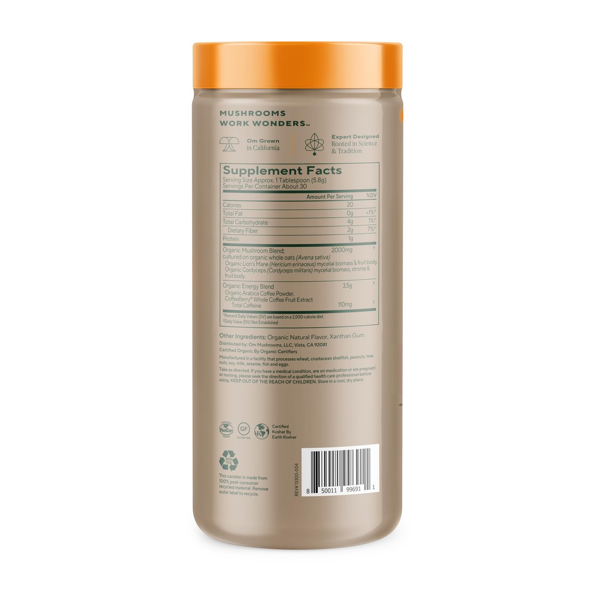 OM MUSHROOM SUPERFOOD Instant Coffee – Organic Arabica with Lion’s Mane, Cordyceps, Reishi, Turkey Tail & Ginkgo for Energy, Focus & Clarity – 6.24 oz Canister, 30 Servings - görsel 3