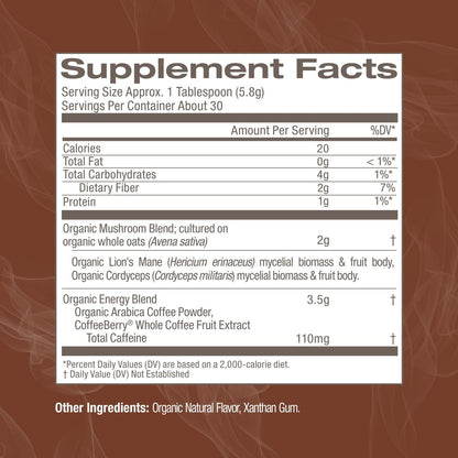 OM MUSHROOM SUPERFOOD Instant Coffee – Organic Arabica with Lion’s Mane, Cordyceps, Reishi, Turkey Tail & Ginkgo for Energy, Focus & Clarity – 6.24 oz Canister, 30 Servings