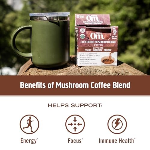 OM MUSHROOM SUPERFOOD Instant Coffee – Organic Arabica with Lion’s Mane, Cordyceps, Reishi, Turkey Tail & Ginkgo for Energy, Focus & Clarity – 6.24 oz Canister, 30 Servings - görsel 10