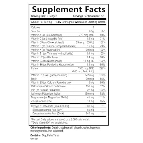 Prenatal Vitamins for Women - Multivitamin with DHA, Folic Acid, Vitamin C, B12, Iron & Omega-3 - Before, During & Post Pregnancy Supplement for Healthy Growth & Brain Development - 60 Softgels - görsel 7