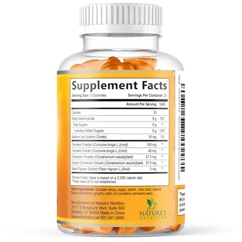 Turmeric Curcumin Supplement Gummies - 95% Curcuminoids with Turmeric Ginger, Black Pepper for Best Absorption, Nature's Vegan Joint Support, Non-GMO, Gluten Free, Tasty Cinnamon Flavor - 60 Gummies - görsel 18