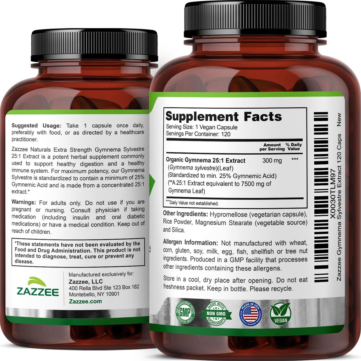 Zazzee USDA Organic Gymnema Sylvestre 25:1 Extract, 25% Gymnemic Acid, 120 Vegan Capsules, 4 Month Supply, All-Natural Botanical Support, Concentrated 25X Extract, Non-GMO, Made in the USA - görsel 16