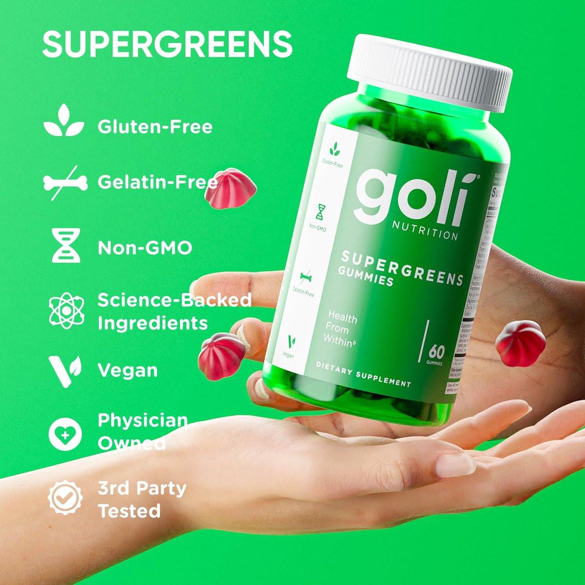 Goli Supergreens Gummies with Probiotics - Artichoke Leaf Extract, Spirulina, Kale, Vitamins A, B6, B12 - Vegan, Gluten-Free, Non-GMO - görsel 8