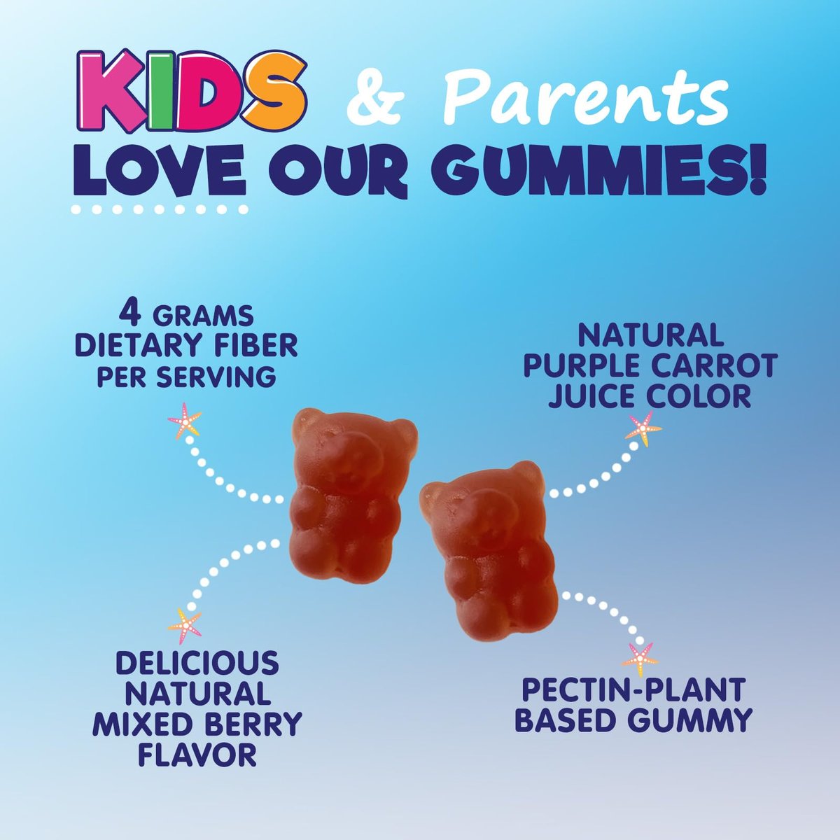 Kids Fiber Gummies – Sugar Free Prebiotic Plant-Based Fiber 4g per Serving Supplement - Improved Soluble Formula Supports Digestive Health & Regularity - Natural Berry Flavor Chewable - 60 Gummies - görsel 13