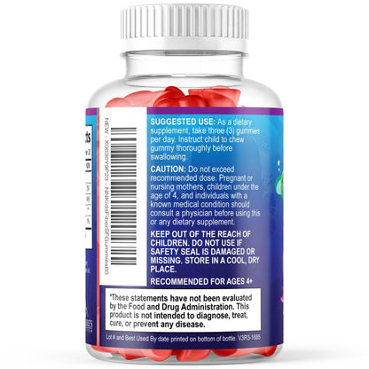 Kids Fiber Gummies – Sugar Free Prebiotic Plant-Based Fiber 4g per Serving Supplement - Improved Soluble Formula Supports Digestive Health & Regularity - Natural Berry Flavor Chewable - 60 Gummies