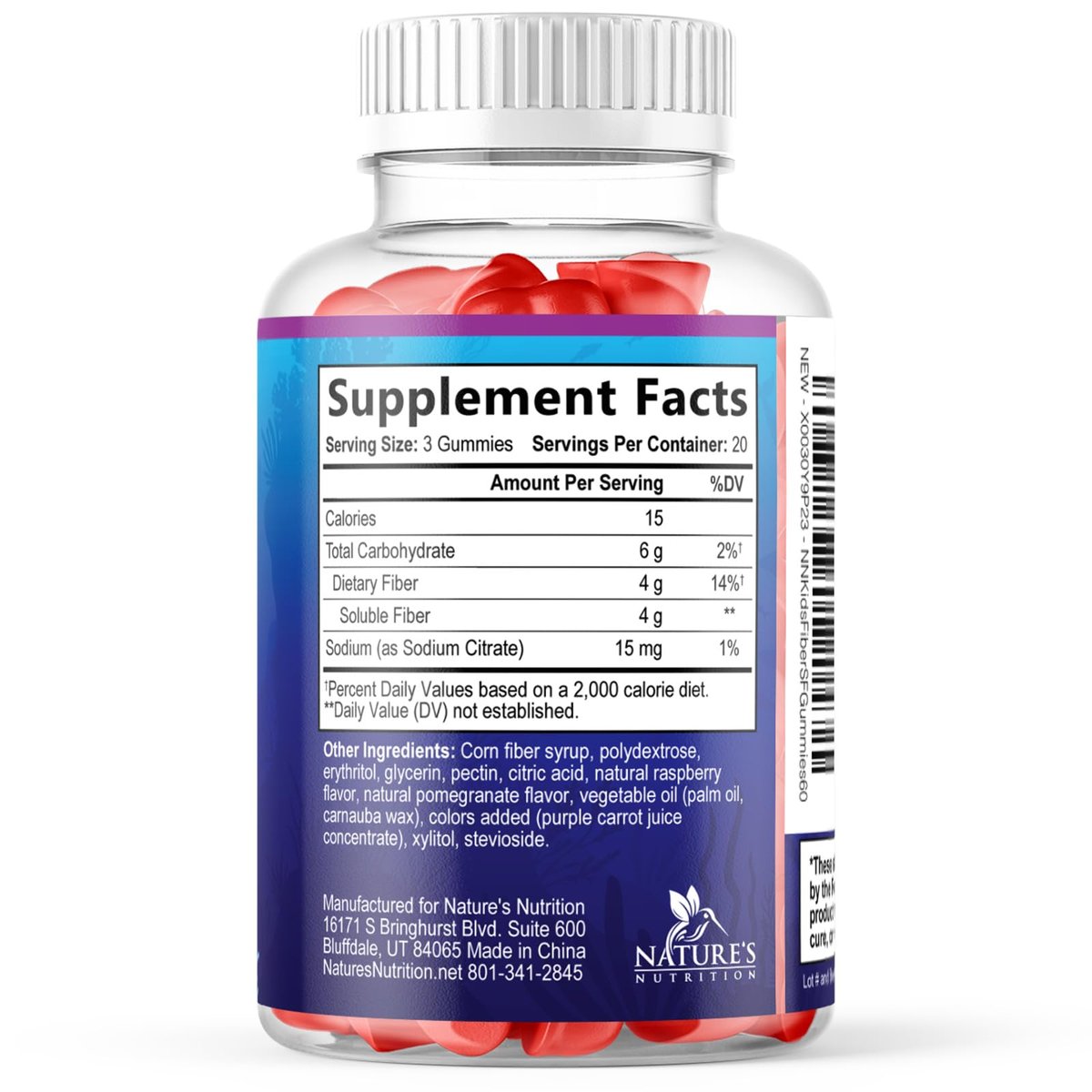 Kids Fiber Gummies – Sugar Free Prebiotic Plant-Based Fiber 4g per Serving Supplement - Improved Soluble Formula Supports Digestive Health & Regularity - Natural Berry Flavor Chewable - 60 Gummies - görsel 17