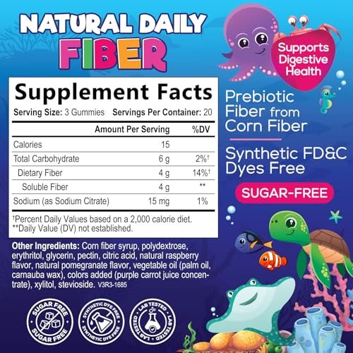 Kids Fiber Gummies – Sugar Free Prebiotic Plant-Based Fiber 4g per Serving Supplement - Improved Soluble Formula Supports Digestive Health & Regularity - Natural Berry Flavor Chewable - 60 Gummies - görsel 4