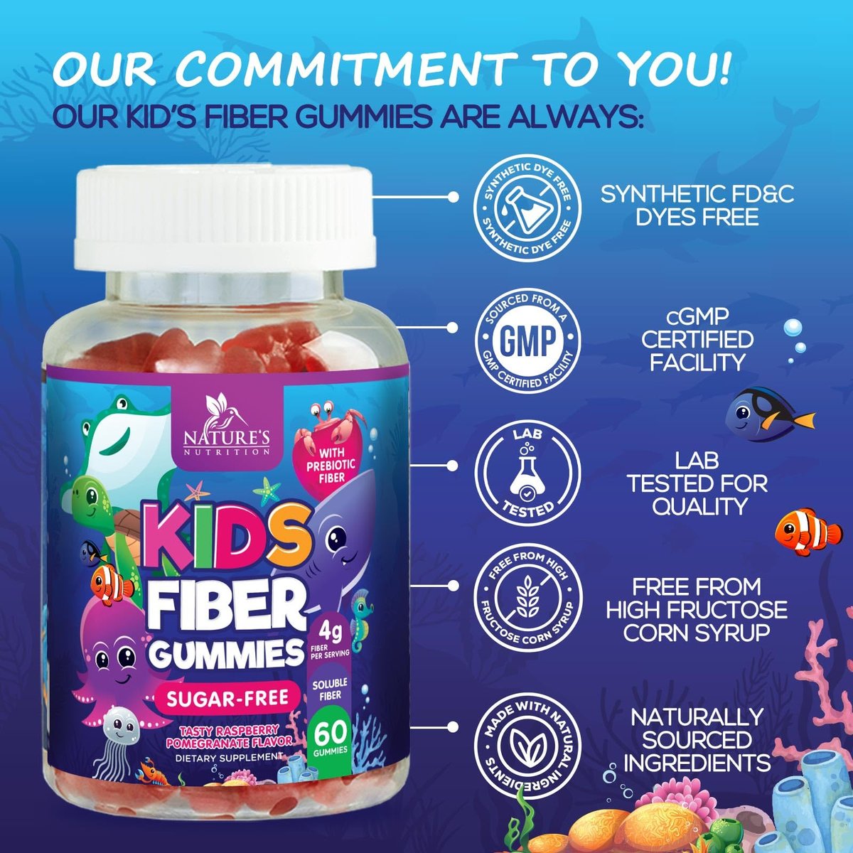 Kids Fiber Gummies – Sugar Free Prebiotic Plant-Based Fiber 4g per Serving Supplement - Improved Soluble Formula Supports Digestive Health & Regularity - Natural Berry Flavor Chewable - 60 Gummies - görsel 7