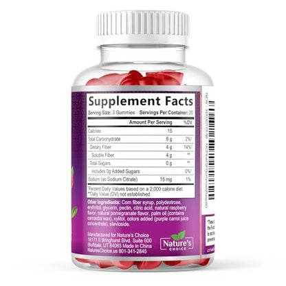 Fiber Gummies For Adults - Daily Digestive Health & Regularity Support - Sugar Free Soluble Fiber 4g Per Serving Gummy Supplement - Plant Based Prebiotic Gut & Digestion Support Gummy - 60 Gummies