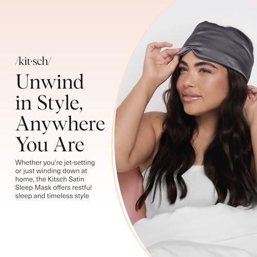 Kitsch Satin Sleep Mask - Eye Masks for Sleep, Softer Than Silk Satin Sleeping Mask Blindfold and Sleep Masks for Women and Men, Eye Care Travel Essentials - Charcoal Black - görsel 12