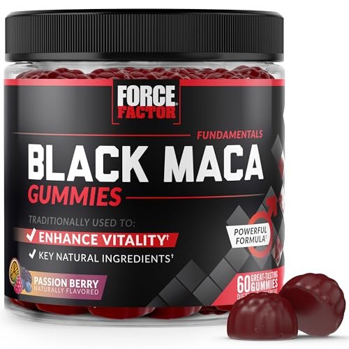 Force Factor Black Maca Gummies for Men & Women, Boost Energy, Strength, Drive & Vitality, BioPerine & Selenium for Superior Absorption, Peruvian Black Maca Root Extract, Passion Berry, 60 Gummies - görsel 2