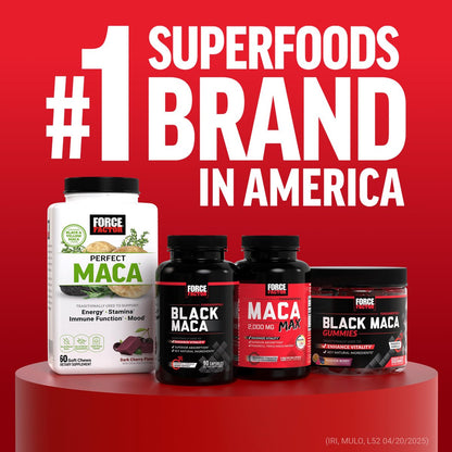 Force Factor Black Maca Gummies for Men & Women, Boost Energy, Strength, Drive & Vitality, BioPerine & Selenium for Superior Absorption, Peruvian Black Maca Root Extract, Passion Berry, 60 Gummies