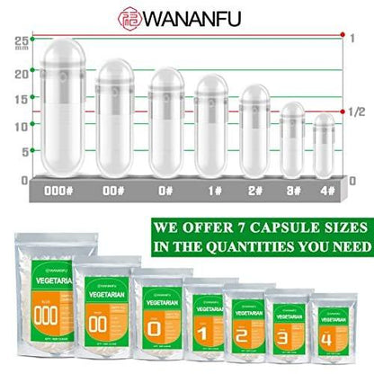WANANFU Size 000 Empty Capsules Vegetarian (100 Count) Bundle with Micro Lab Spoon, Clear Fillable Veggie Pill Capsules 000 for Making Your Own Supplements