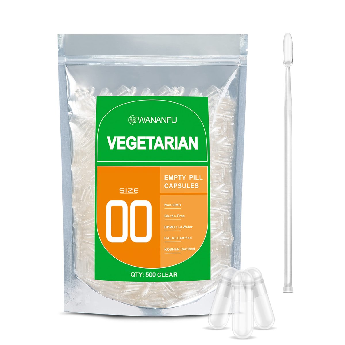 wananfu Size 00 Empty Capsules Vegetarian (500 Count) Bundle with Micro Lab Spoon, Clear Fillable Veggie Pill Capsules 00 for Making Your Own Supplements - görsel 9