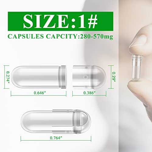 wananfu Size 1 Empty Capsules Vegetarian (100 Count) Bundle with Micro Lab Spoon, Clear Fillable Veggie Pill Capsules Size 1 for Making Your Own Supplements - görsel 1