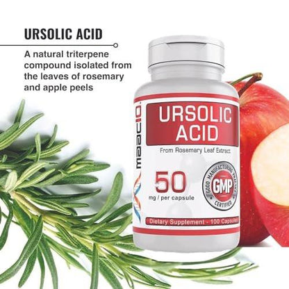 MAAC10 Ursolic Acid 50mg (100 Capsules 3X for 150mg 33-Day Serving) | Sourced from Rosemary Extract | Third-Party Lab Tested | AMPK & Sirtuin Activator