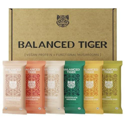 Balanced Tiger Vegan Protein Bars | Plant Based Protein Bars w/Functional Mushrooms - Lions Mane, Shitake, Reishi & Maitake | 6 Bars Sampler Pack