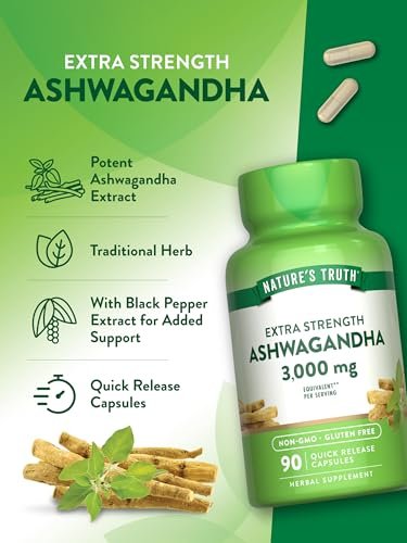 Nature's Truth Ashwagandha Capsules | 90 Count | Extra Strength | with Black Pepper | Non-GMO & Gluten Free Supplement