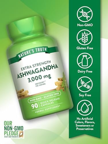 Nature's Truth Ashwagandha Capsules | 90 Count | Extra Strength | with Black Pepper | Non-GMO & Gluten Free Supplement - görsel 6