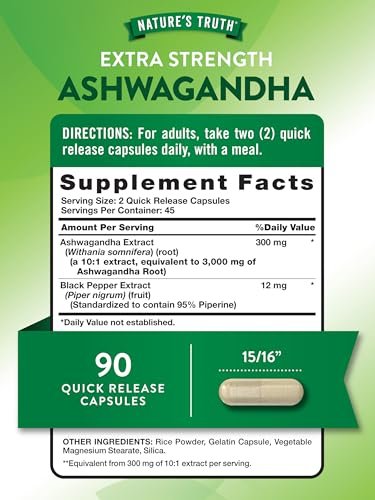 Nature's Truth Ashwagandha Capsules | 90 Count | Extra Strength | with Black Pepper | Non-GMO & Gluten Free Supplement - görsel 4