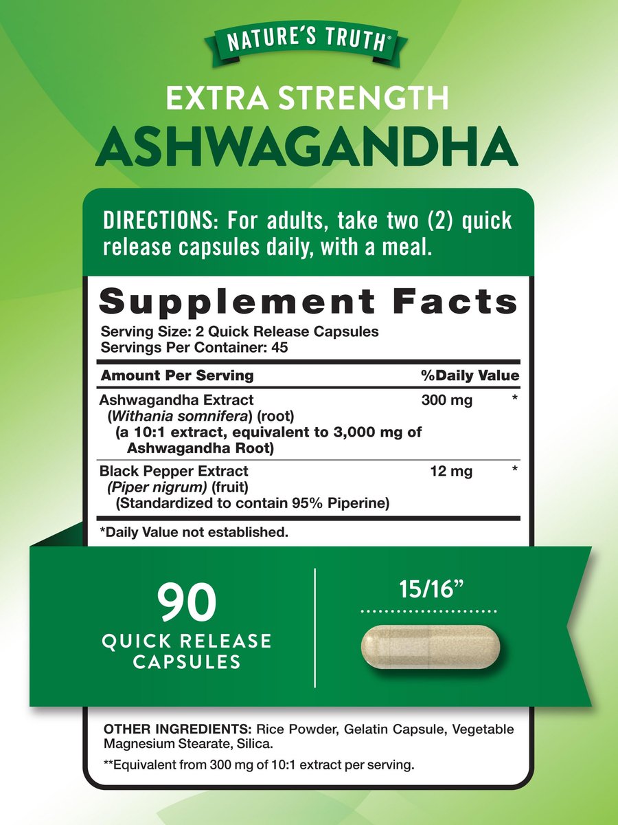 Nature's Truth Ashwagandha Capsules | 90 Count | Extra Strength | with Black Pepper | Non-GMO & Gluten Free Supplement - görsel 3
