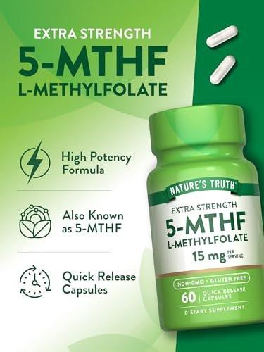 Nature's Truth L Methylfolate 15mg | 60 Capsules | Non-GMO & Gluten Free Supplement | Extra Strength - görsel 10