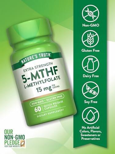 Nature's Truth L Methylfolate 15mg | 60 Capsules | Non-GMO & Gluten Free Supplement | Extra Strength