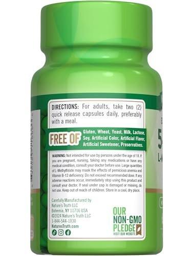 Nature's Truth L Methylfolate 15mg | 60 Capsules | Non-GMO & Gluten Free Supplement | Extra Strength - görsel 14