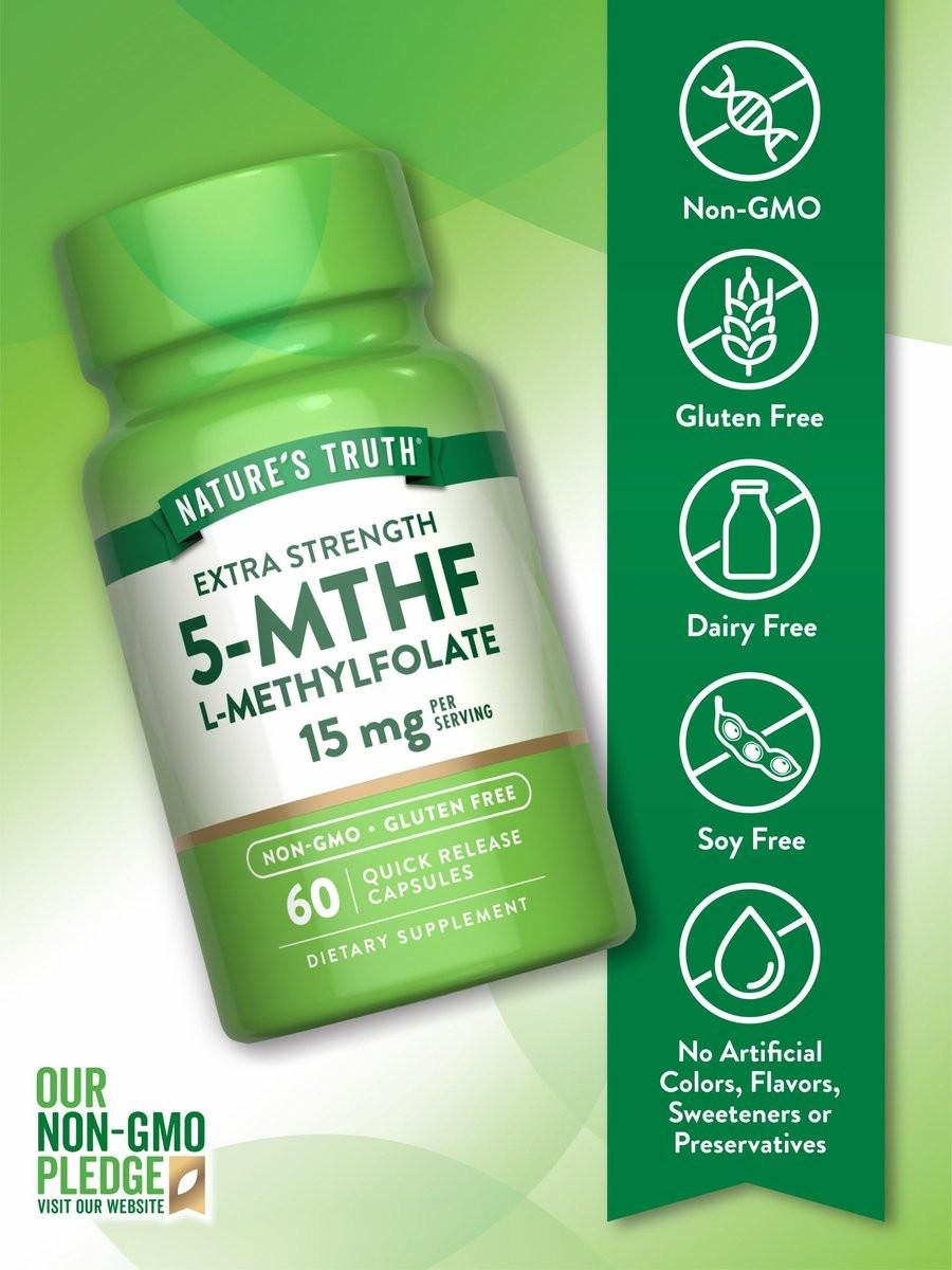 Nature's Truth L Methylfolate 15mg | 60 Capsules | Non-GMO & Gluten Free Supplement | Extra Strength - görsel 5