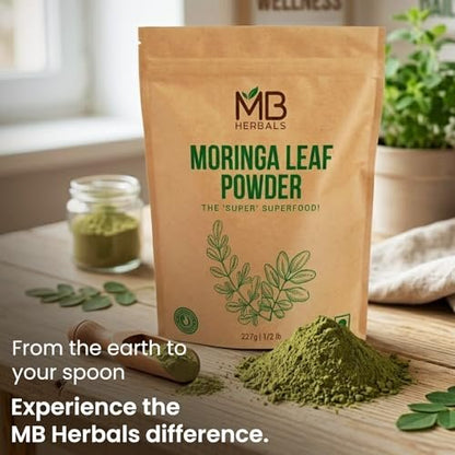 MB Herbals Moringa Leaf Powder 8 oz (227g / 0.5 LB) | 100% Pure Moringa Powder | Easily Mixes in Drinks & Smoothies | No Preservatives