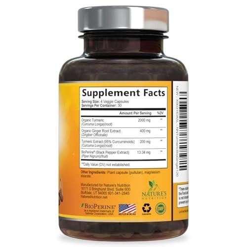 Turmeric Curcumin Supplement - 2000mg Organic Turmeric Per Serving - 95% Curcuminoids, Ginger & BioPerine Black Pepper for Best Absorption - Natural Vegan Joint Support, Bottled in USA - 120 Capsules - görsel 1