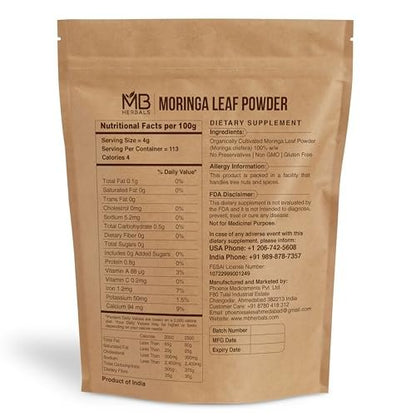 MB Herbals Moringa Leaf Powder 1 lb / 16 oz (454 Gram) | 100% Pure Moringa Powder | Easily Mixes in Drinks & Smoothies | No Preservatives