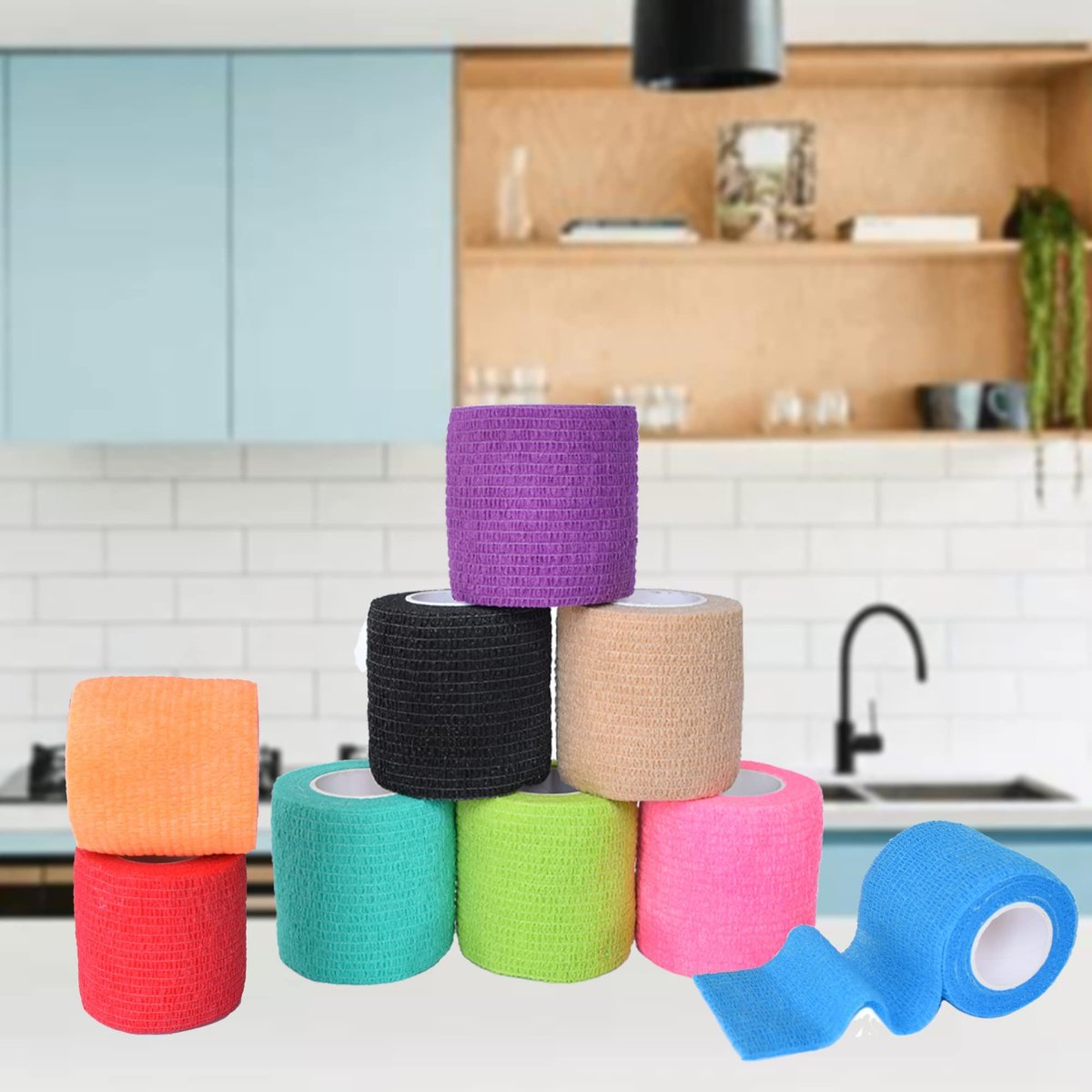 Gondiane 9 Pack 2" x 5 Yards Self Adhesive Bandage Wrap Self Stick Wrap for Ankle, Wrist, Finger, Sports, Breathable Cohesive Vet Tape for Pets (Multi Colors) - görsel 10