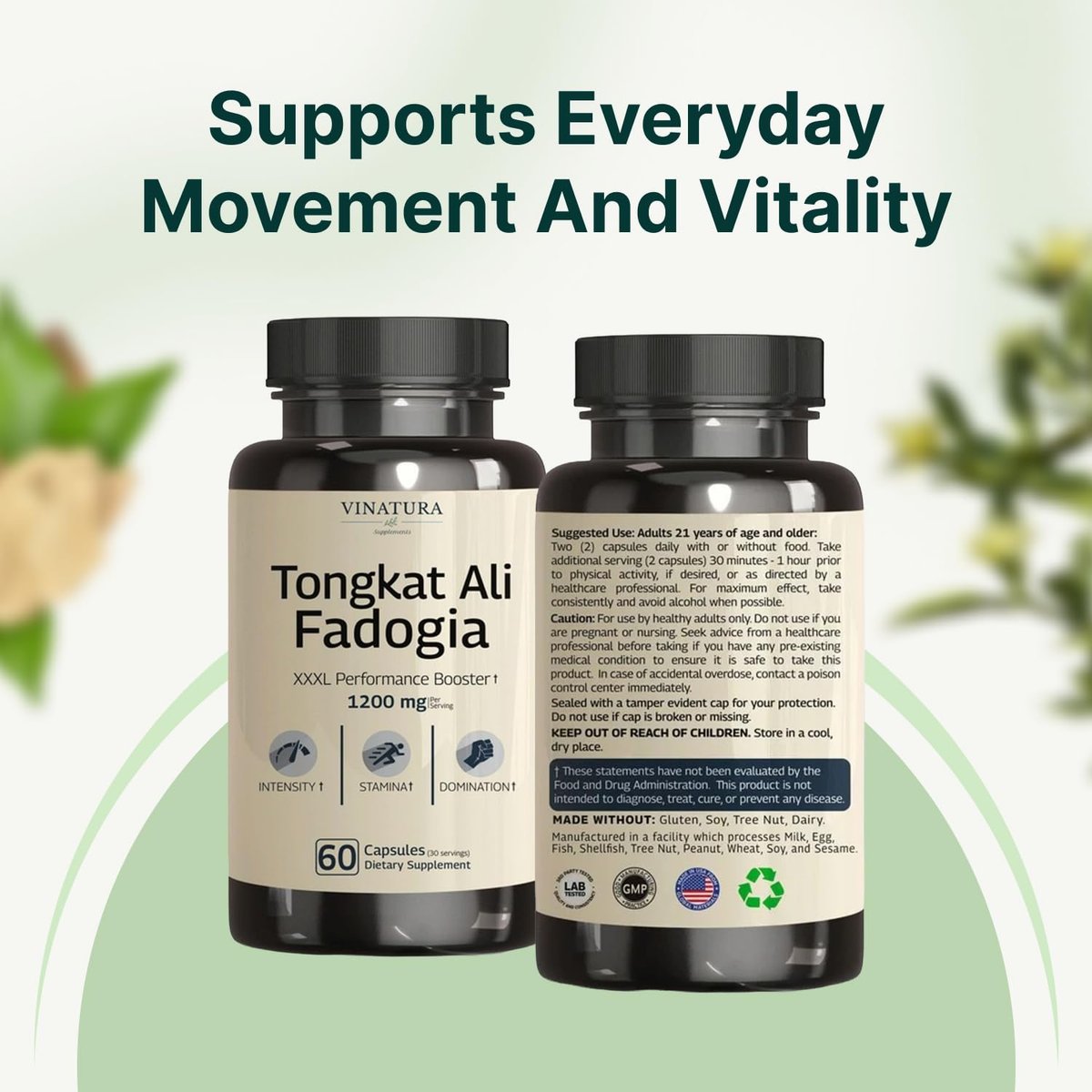 Tongkat Ali Fadogia Agrestis - 1200mg, Enhanced with Nitric Oxide Booster Supplement, Longjack Tongkat Ali for Men, *USA Made and Tested*, 60 Capsules - görsel 13