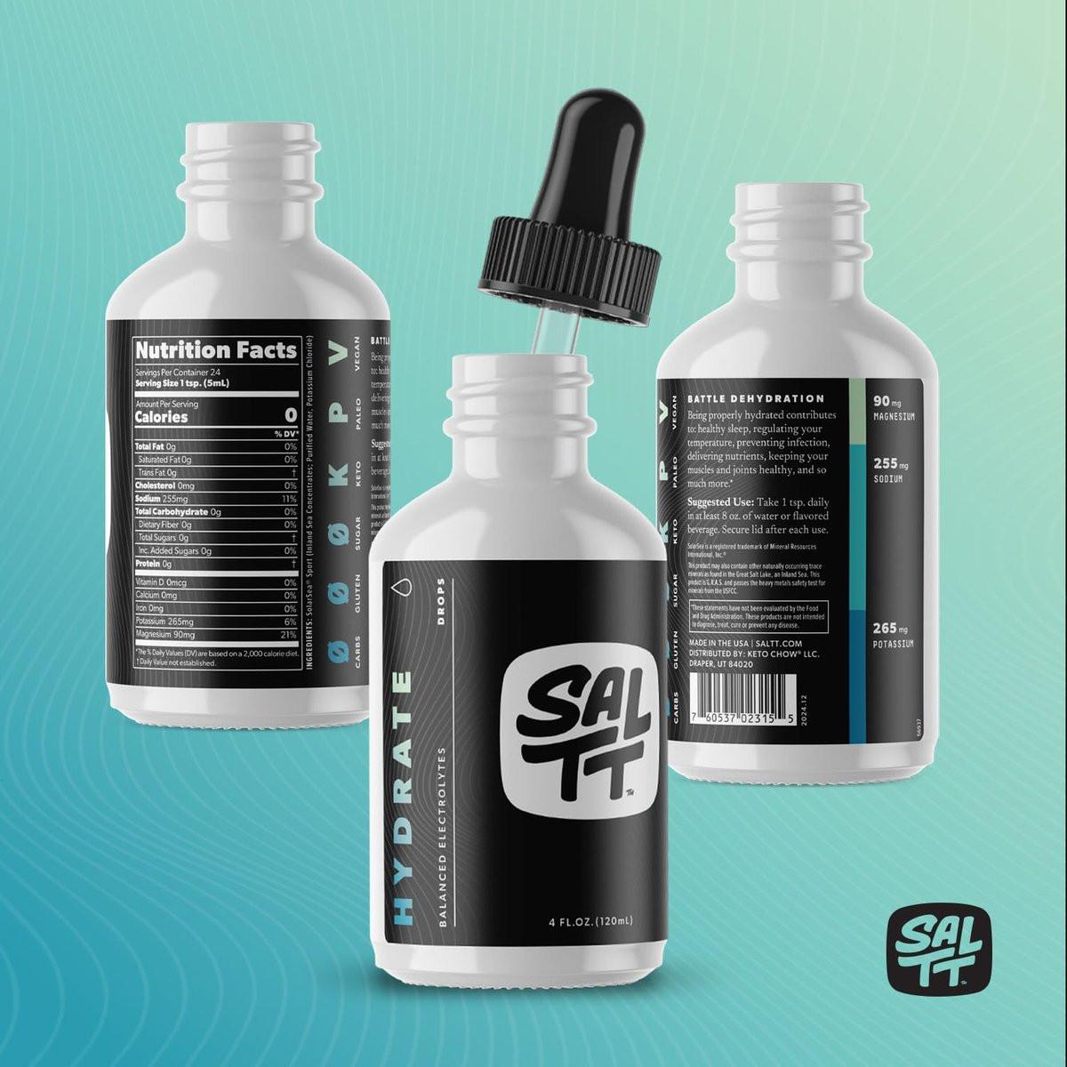 SALTT - Hydrate (4 oz) - Electrolytes Drops - Energy Boost - Sodium, Potassium, Magnesium, Zinc, Copper - Unflavored - Ultra Low Carb - Zero Sugar, Vegan, Gluten Free, Non GMO - By Keto Chow - görsel 2