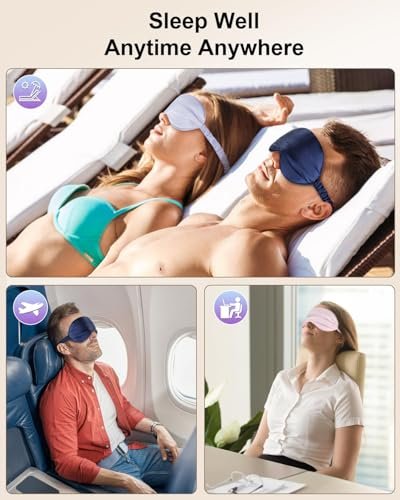 2Pack Silk Sleep Mask, IEKEODI Eye Mask for Sleeping, Elastic Blackout Eye Mask & Blindfold for Full Night's Sleep, Travel and Nap (Black+Purple)