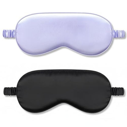 2Pack Silk Sleep Mask, IEKEODI Eye Mask for Sleeping, Elastic Blackout Eye Mask & Blindfold for Full Night's Sleep, Travel and Nap (Black+Purple)