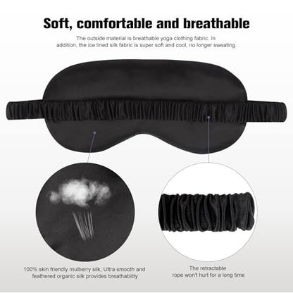 2Pack Silk Sleep Mask, IEKEODI Eye Mask for Sleeping, Elastic Blackout Eye Mask & Blindfold for Full Night's Sleep, Travel and Nap (Black+Purple)